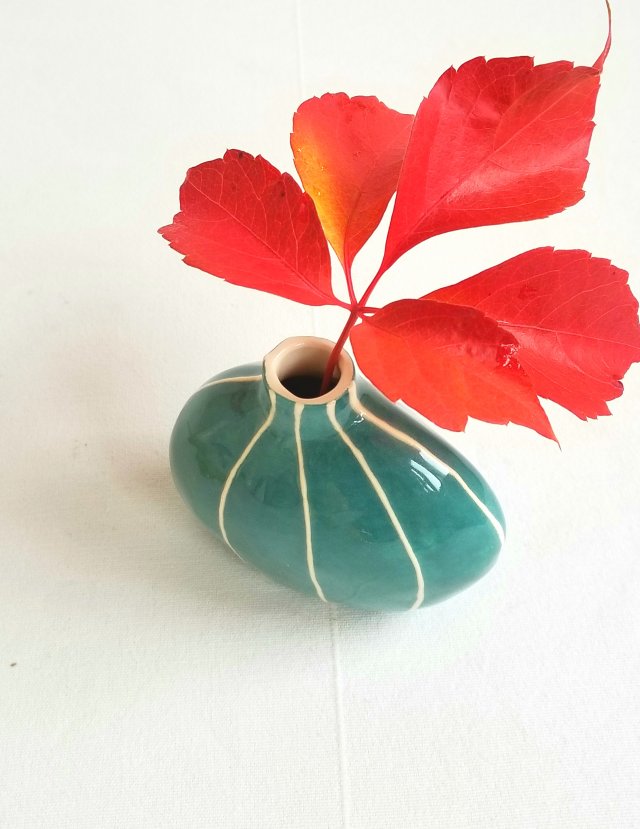 VIT ceramic vase, teal bud vasecontemporary ceramics.Kri Kri Studio, Seattles,