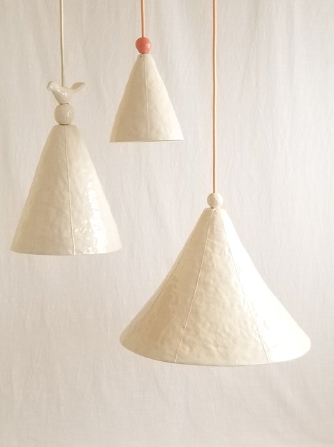 large ceramic pendant light, white