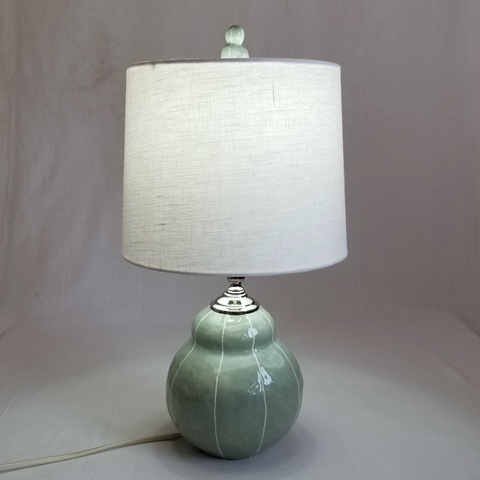 Bubble lamp, drum shade, white, contemporary pottery lamp base, modern, handmade, Kri Kri Studio, Seattle
